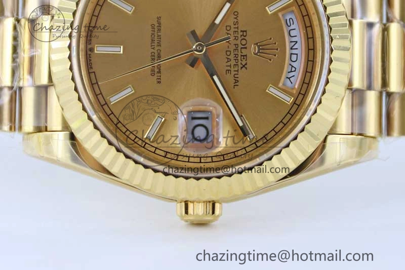 Day Date 40mm YG 904L Steel TWF 1:1 Best Edition YG Crystal Dial on YG Bracelet A2836