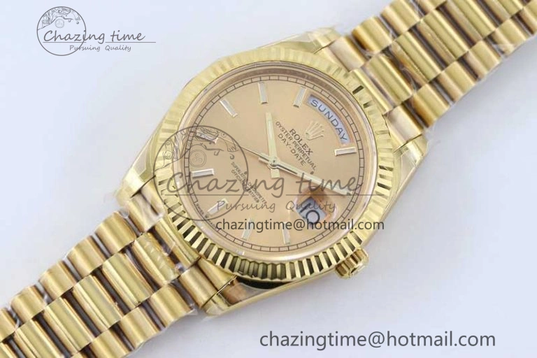 Day Date 40mm YG 904L Steel TWF 1:1 Best Edition YG Crystal Dial on YG Bracelet A2836