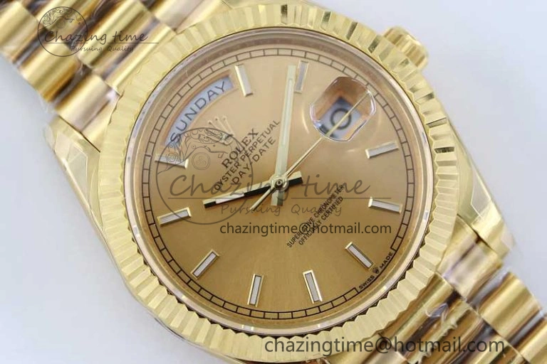 Day Date 40mm YG 904L Steel TWF 1:1 Best Edition YG Crystal Dial on YG Bracelet A2836