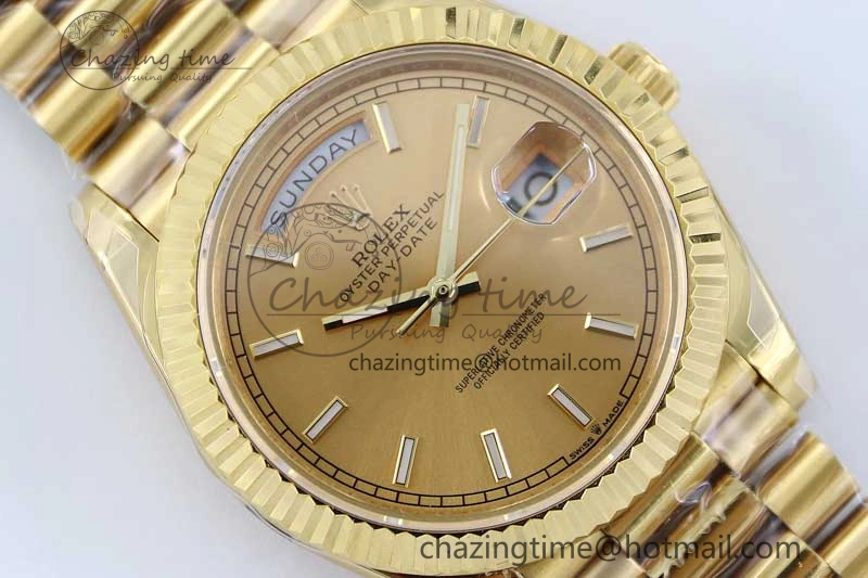 Day Date 40mm YG 904L Steel TWF 1:1 Best Edition YG Crystal Dial on YG Bracelet A2836