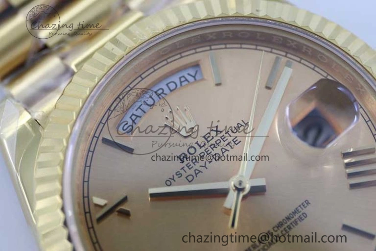 Day Date 40mm YG 904L Steel TWF 1:1 Best Edition YG Roman Dial on YG Bracelet A2836
