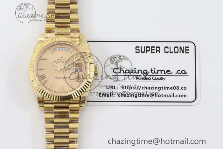 Day Date 40mm YG 904L Steel TWF 1:1 Best Edition YG Roman Dial on YG Bracelet A2836