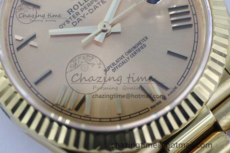 Day Date 40mm YG 904L Steel TWF 1:1 Best Edition YG Roman Dial on YG Bracelet A2836