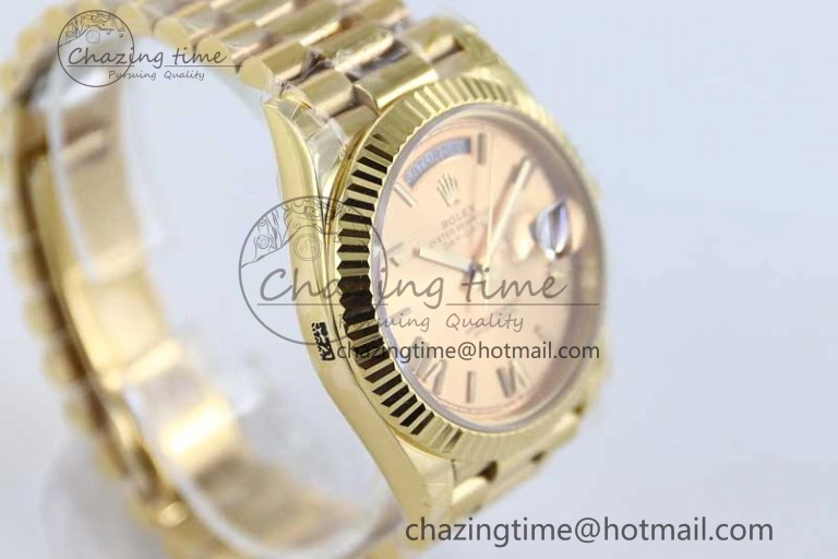 Day Date 40mm YG 904L Steel TWF 1:1 Best Edition YG Roman Dial on YG Bracelet A2836