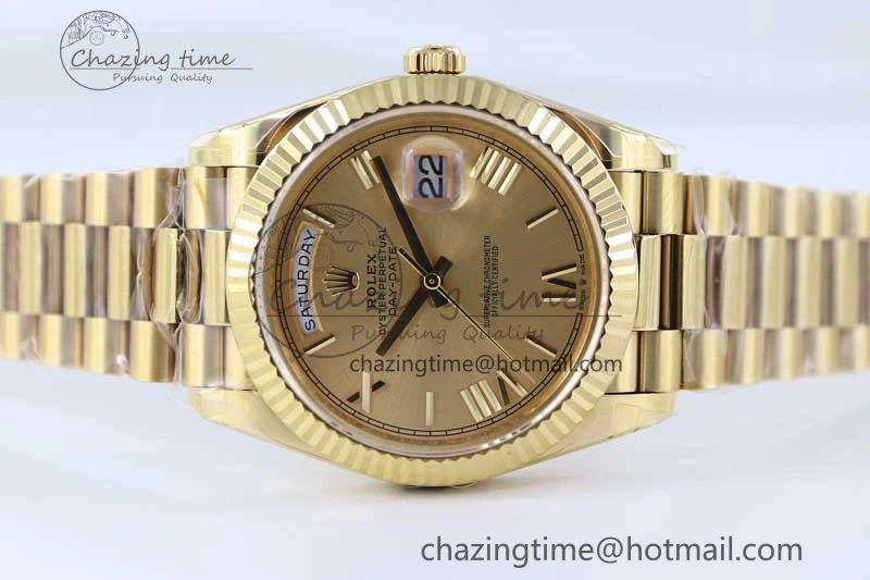 Day Date 40mm YG 904L Steel TWF 1:1 Best Edition YG Roman Dial on YG Bracelet A2836