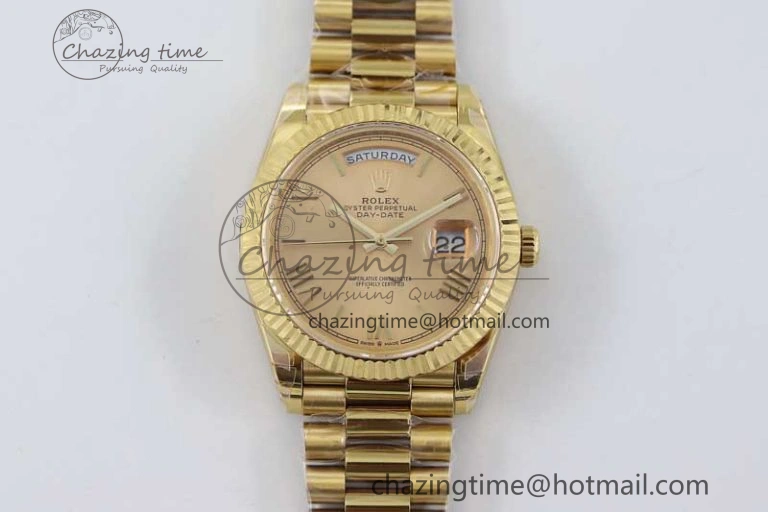 Day Date 40mm YG 904L Steel TWF 1:1 Best Edition YG Roman Dial on YG Bracelet A2836