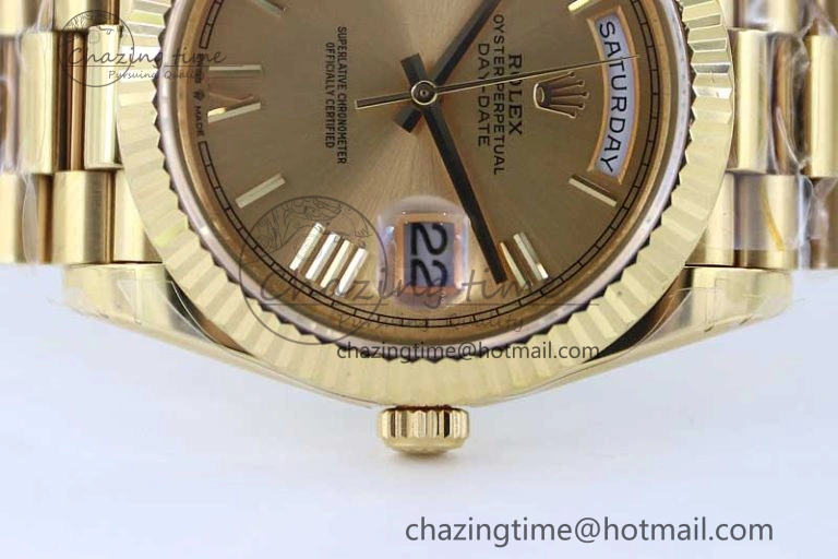 Day Date 40mm YG 904L Steel TWF 1:1 Best Edition YG Roman Dial on YG Bracelet A2836