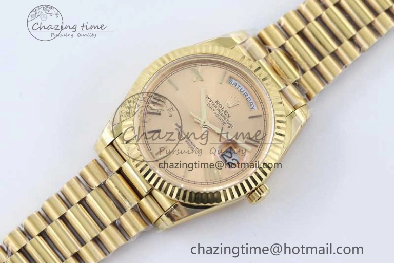 Day Date 40mm YG 904L Steel TWF 1:1 Best Edition YG Roman Dial on YG Bracelet A2836