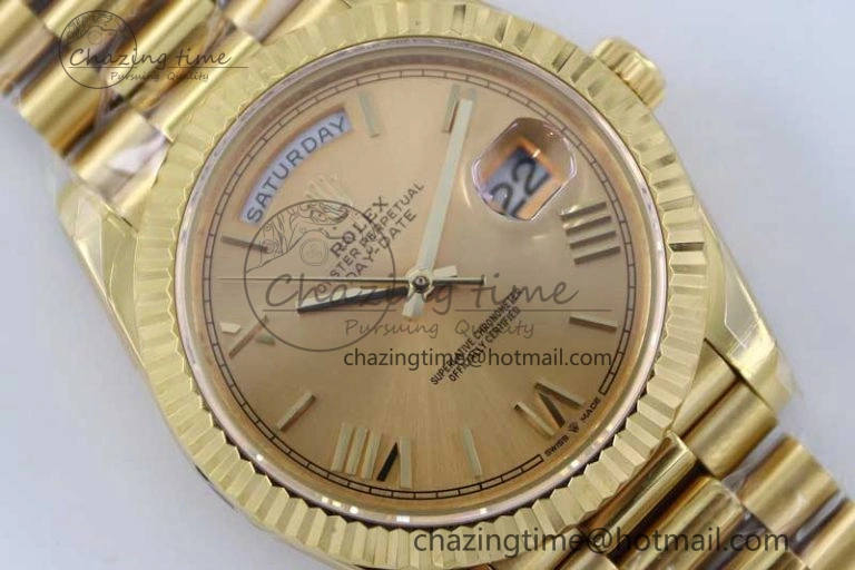 Day Date 40mm YG 904L Steel TWF 1:1 Best Edition YG Roman Dial on YG Bracelet A2836