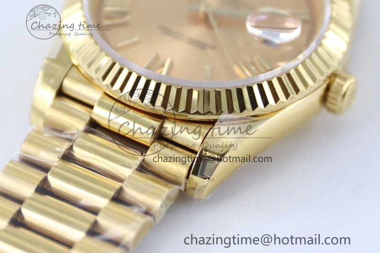 Day Date 40mm YG 904L Steel TWF 1:1 Best Edition YG Roman Dial on YG Bracelet A2836