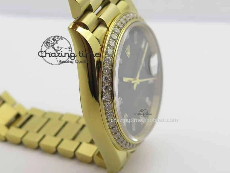 Day Date 40mm YG BP Maker Best Edition Black Dial Diamond Bezel On YG Bracelet A2836