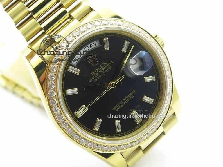 Day Date 40mm YG BP Maker Best Edition Black Dial Diamond Bezel On YG Bracelet A2836