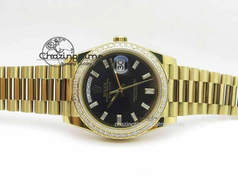 Day Date 40mm YG BP Maker Best Edition Black Dial Diamond Bezel On YG Bracelet A2836