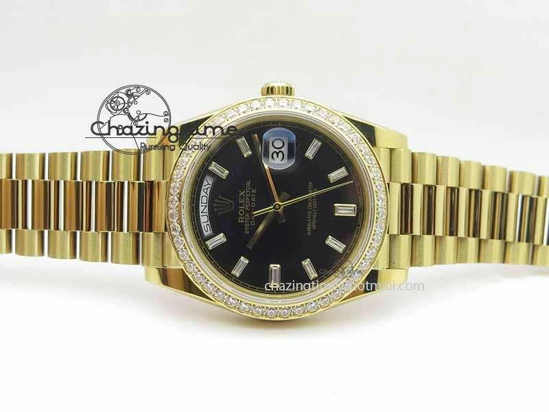 Day Date 40mm YG BP Maker Best Edition Black Dial Diamond Bezel On YG Bracelet A2836