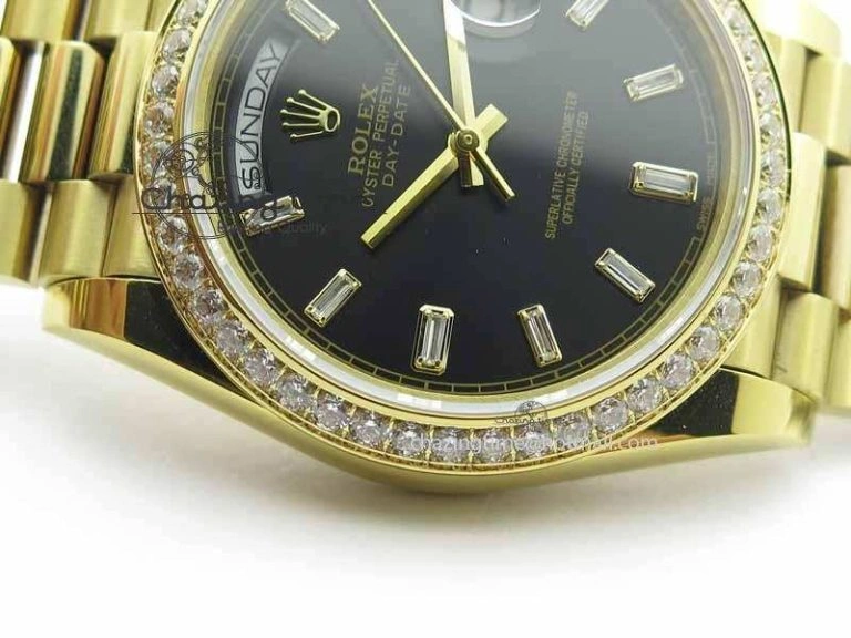 Day Date 40mm YG BP Maker Best Edition Black Dial Diamond Bezel On YG Bracelet A2836