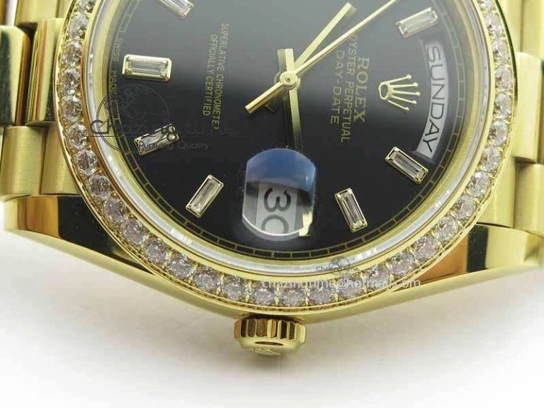 Day Date 40mm YG BP Maker Best Edition Black Dial Diamond Bezel On YG Bracelet A2836