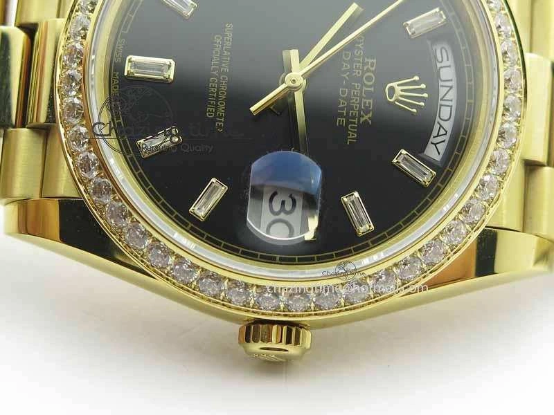 Day Date 40mm YG BP Maker Best Edition Black Dial Diamond Bezel On YG Bracelet A2836