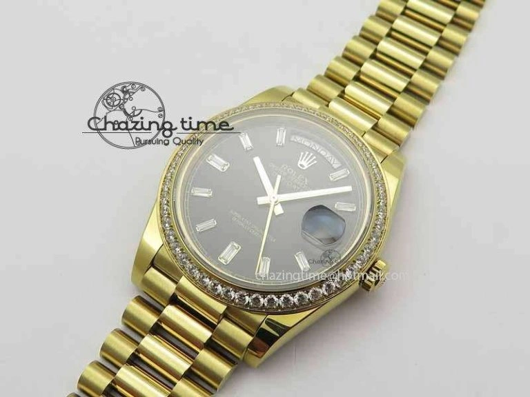 Day Date 40mm YG BP Maker Best Edition Black Dial Diamond Bezel On YG Bracelet A2836