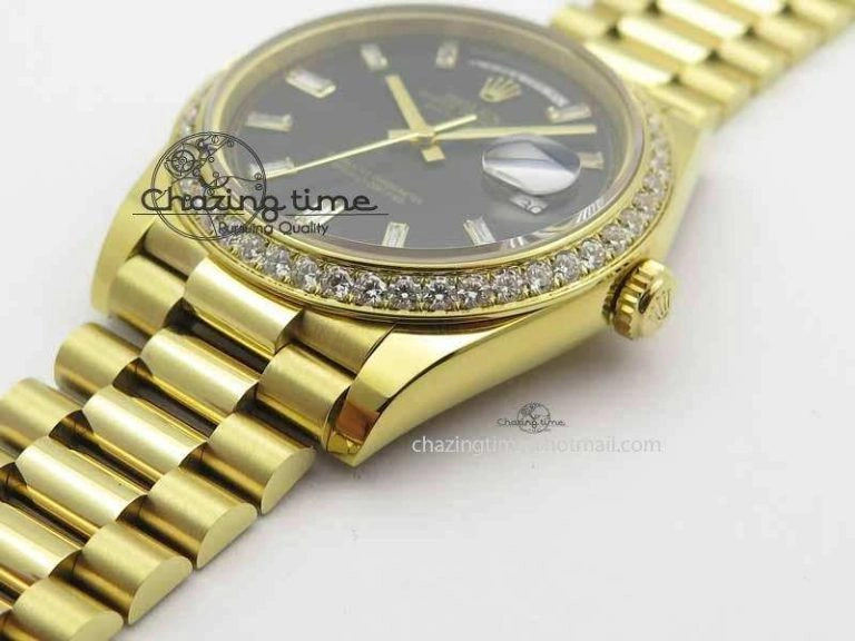 Day Date 40mm YG BP Maker Best Edition Black Dial Diamond Bezel On YG Bracelet A2836