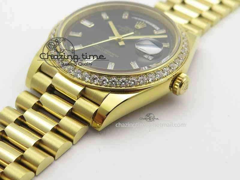 Day Date 40mm YG BP Maker Best Edition Black Dial Diamond Bezel On YG Bracelet A2836