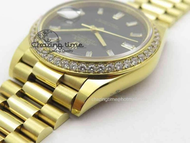 Day Date 40mm YG BP Maker Best Edition Black Dial Diamond Bezel On YG Bracelet A2836