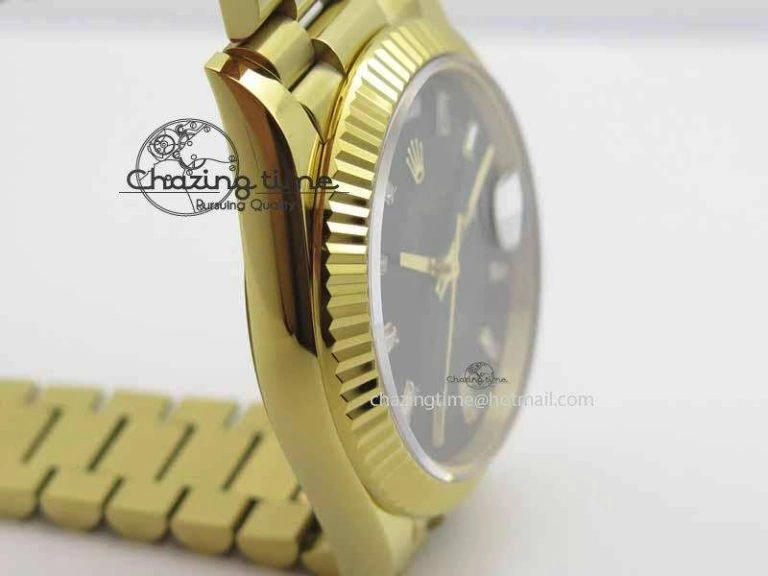 Day Date 40mm YG BP Maker Best Edition Black Dial Diamond Markers On YG Bracelet A2836