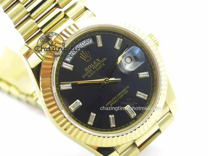 Day Date 40mm YG BP Maker Best Edition Black Dial Diamond Markers On YG Bracelet A2836