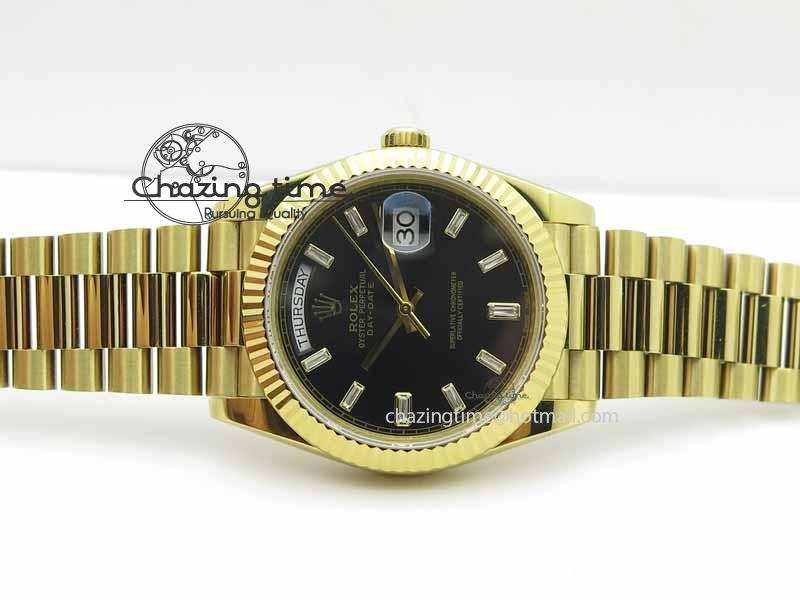 Day Date 40mm YG BP Maker Best Edition Black Dial Diamond Markers On YG Bracelet A2836