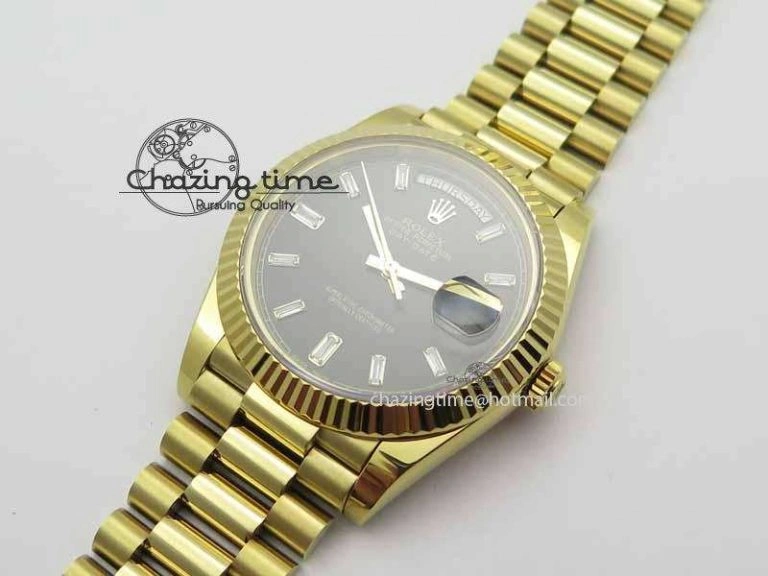 Day Date 40mm YG BP Maker Best Edition Black Dial Diamond Markers On YG Bracelet A2836