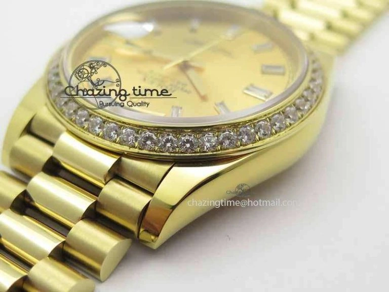 Day Date 40mm YG BP Maker Best Edition YG Dial Diamond Bezel On YG Bracelet A2836