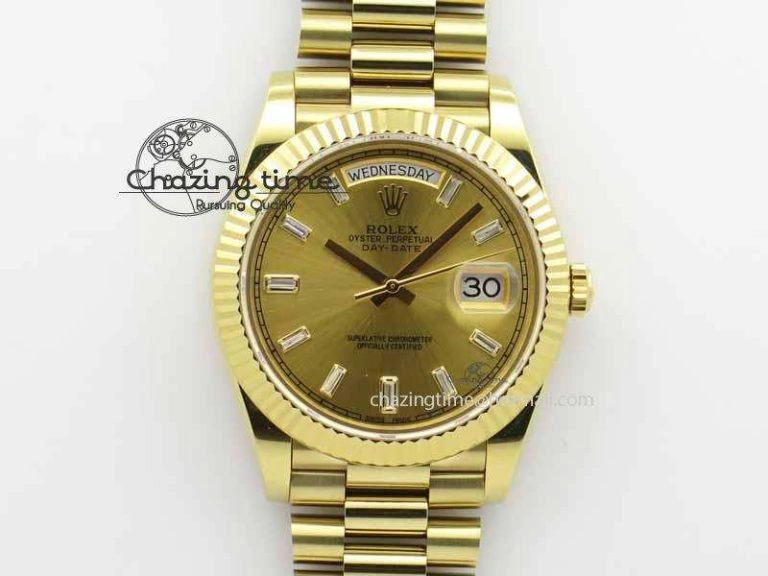 Day Date 40mm YG BP Maker Best Edition YG Dial Diamond Markers On YG Bracelet A2836