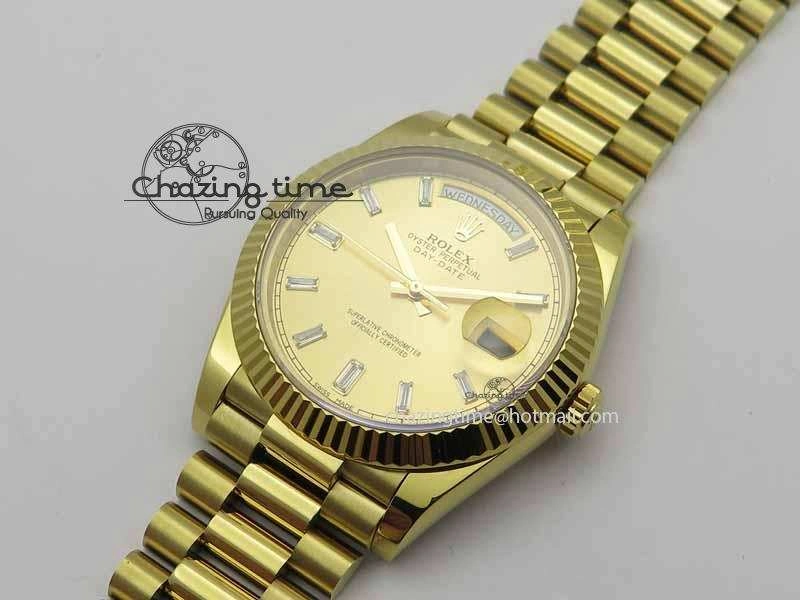 Day Date 40mm YG BP Maker Best Edition YG Dial Diamond Markers On YG Bracelet A2836
