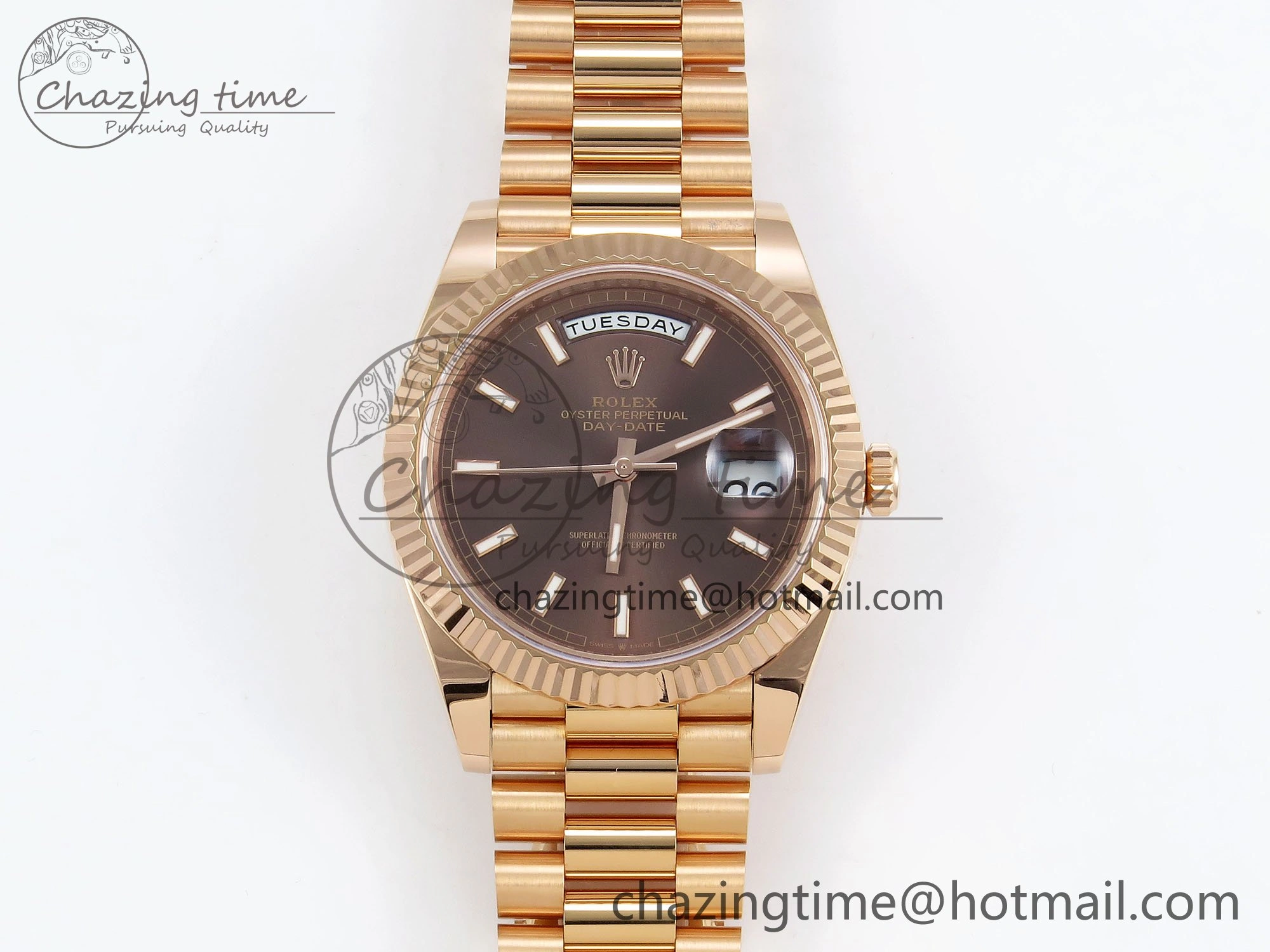 DayDate 40 228235 ARF 904L Steel Brown Stick Dial on President Bracelet VR3255