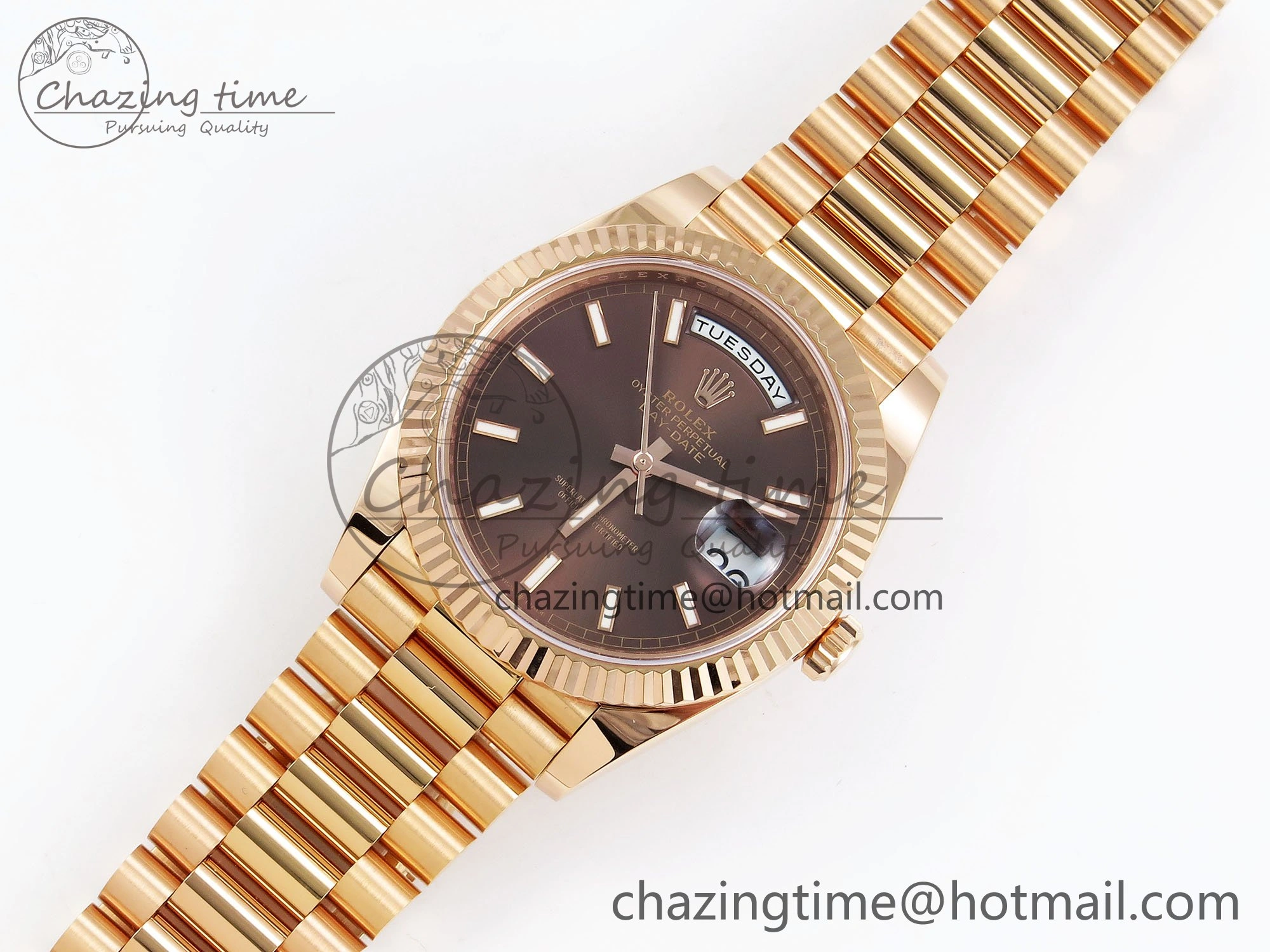 DayDate 40 228235 ARF 904L Steel Brown Stick Dial on President Bracelet VR3255