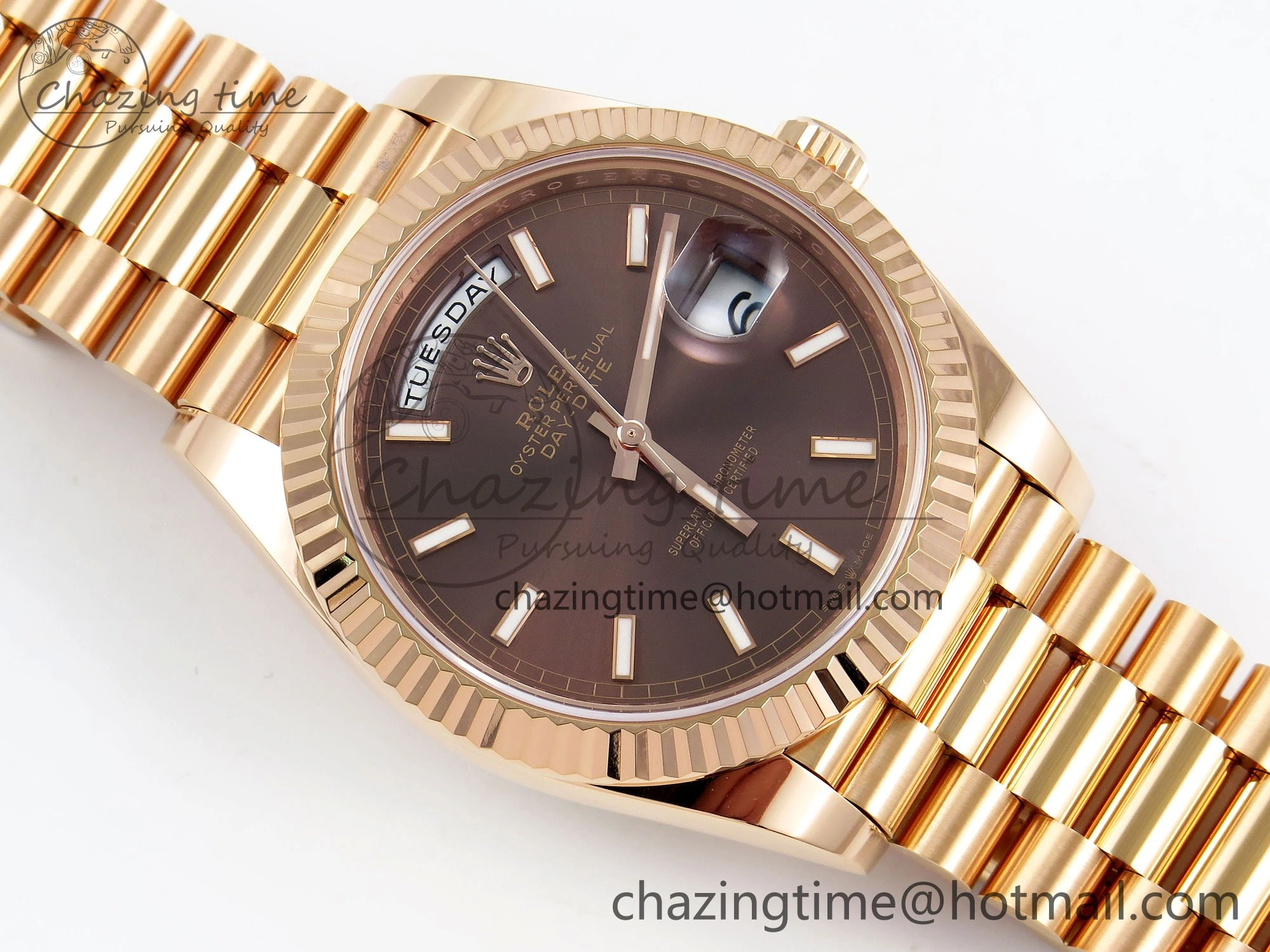 DayDate 40 228235 ARF 904L Steel Brown Stick Dial on President Bracelet VR3255