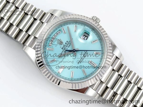 DayDate 40 228236 ARF 904L Steel Tiffany Blue Crystal Diamonds Bezel on President Bracelet VR3255