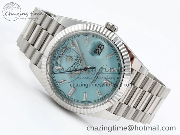 DayDate 40 228236 ARF 904L Steel Tiffany Blue Crystal Diamonds Bezel on President Bracelet VR3255