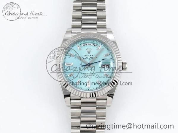 DayDate 40 228236 ARF 904L Steel Tiffany Blue Crystal Diamonds Bezel on President Bracelet VR3255
