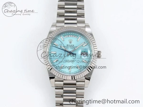 DayDate 40 228236 ARF 904L Steel Tiffany Blue Stick Dial on President Bracelet VR3255