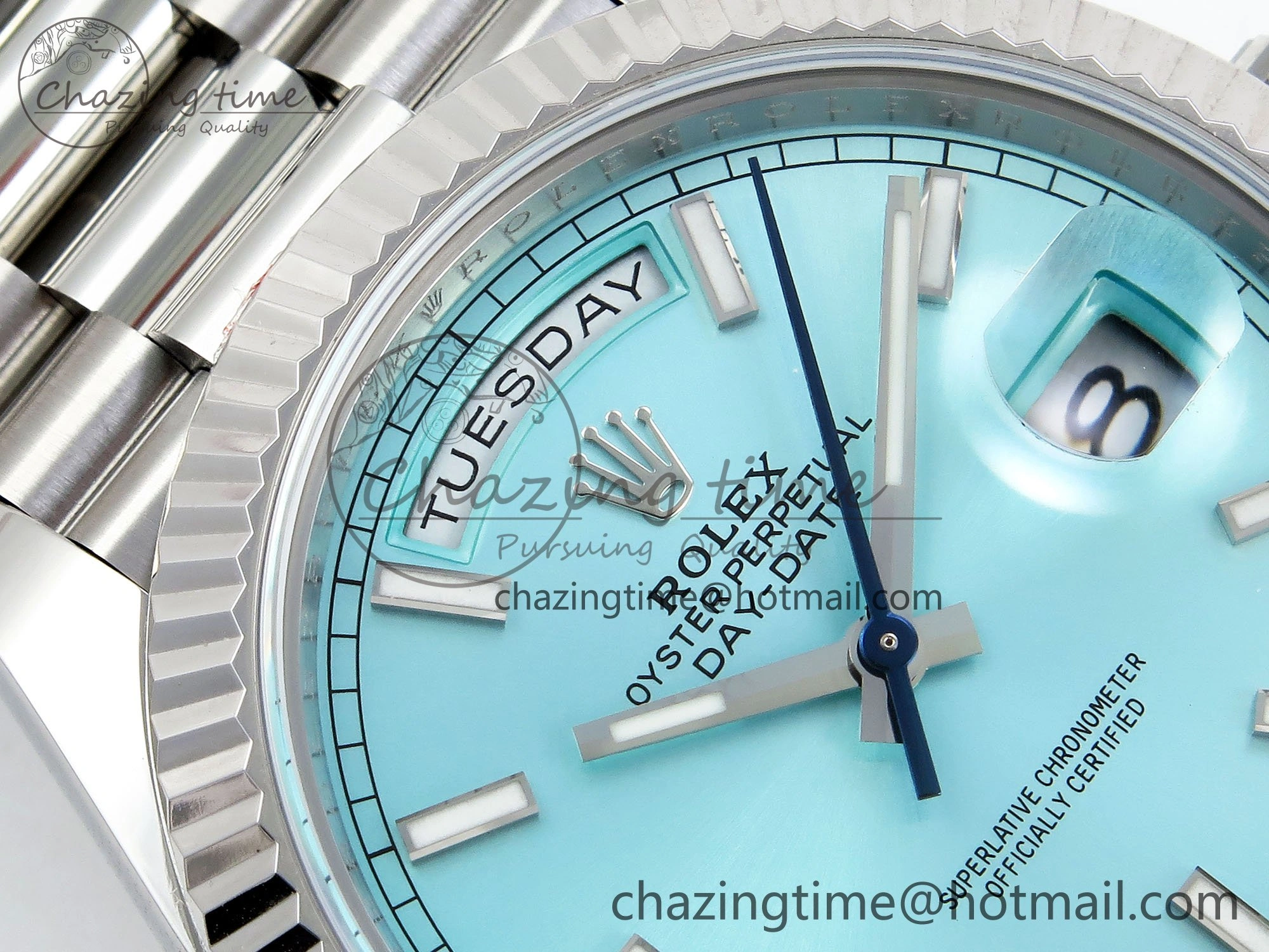 DayDate 40 228236 ARF 904L Steel Tiffany Blue Stick Dial on President Bracelet VR3255