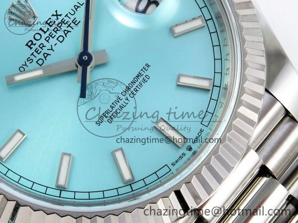 DayDate 40 228236 ARF 904L Steel Tiffany Blue Stick Dial on President Bracelet VR3255