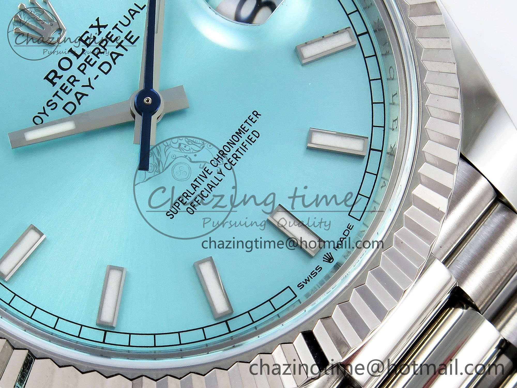 DayDate 40 228236 ARF 904L Steel Tiffany Blue Stick Dial on President Bracelet VR3255