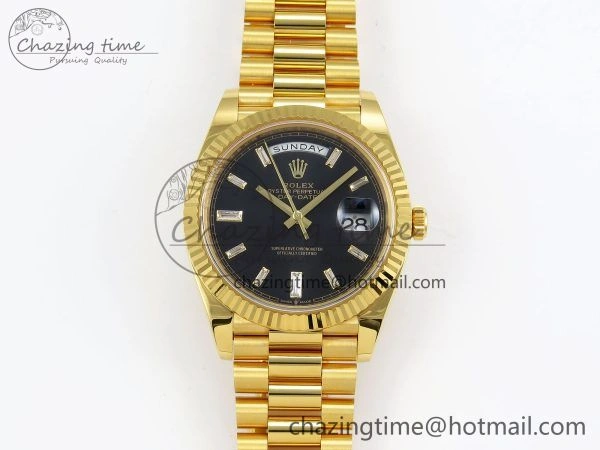 DayDate 40 228238 ARF 904L Steel Black Crystal Diamonds Bezel on President Bracelet VR3255 (Gain Weight）