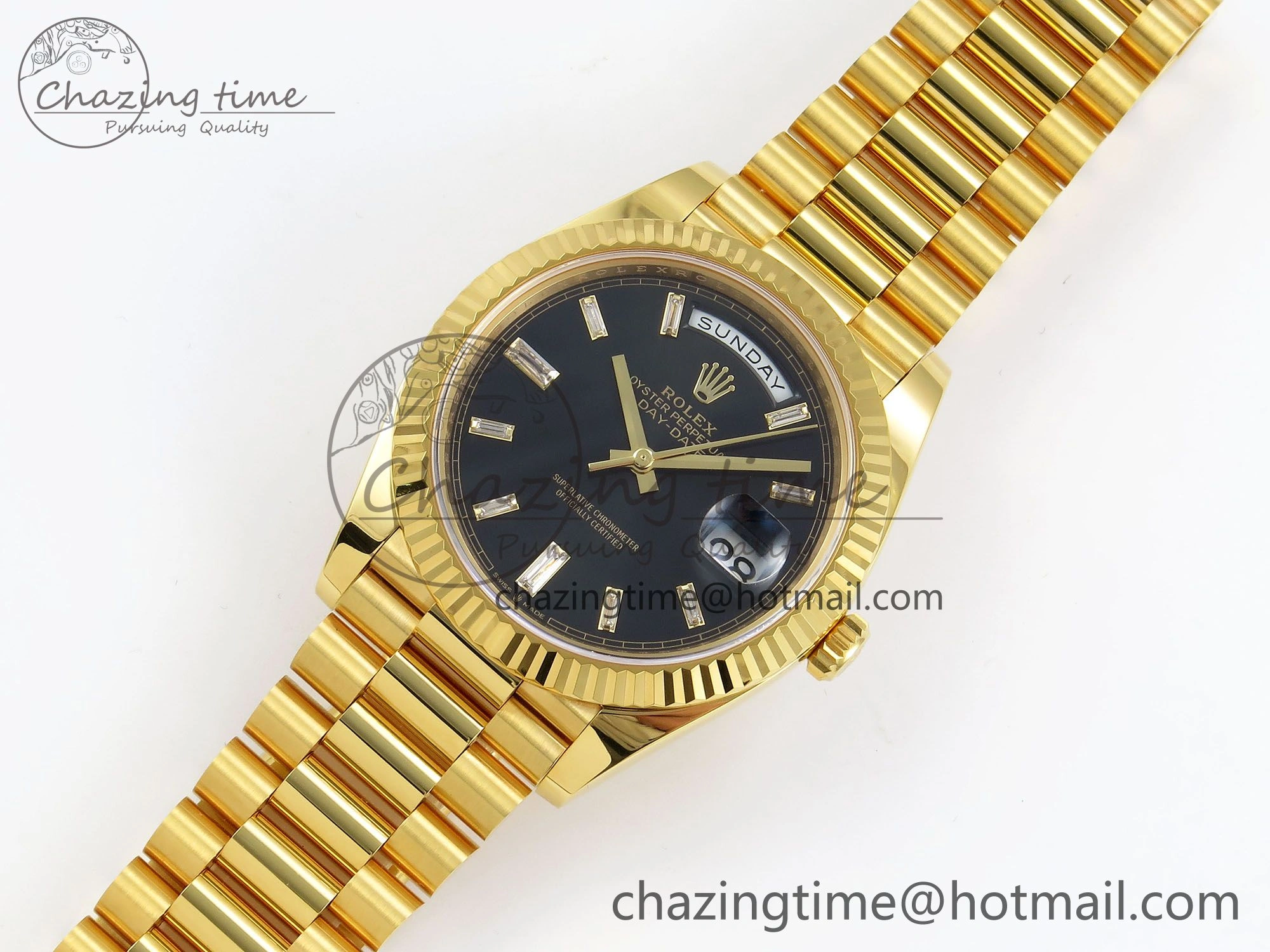 DayDate 40 228238 ARF 904L Steel Black Crystal Diamonds Bezel on President Bracelet VR3255 (Gain Weight）
