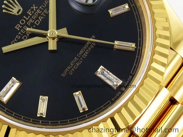 DayDate 40 228238 ARF 904L Steel Black Crystal Diamonds Bezel on President Bracelet VR3255 (Gain Weight）