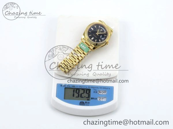 DayDate 40 228238 ARF 904L Steel Black Crystal Diamonds Bezel on President Bracelet VR3255 (Gain Weight）