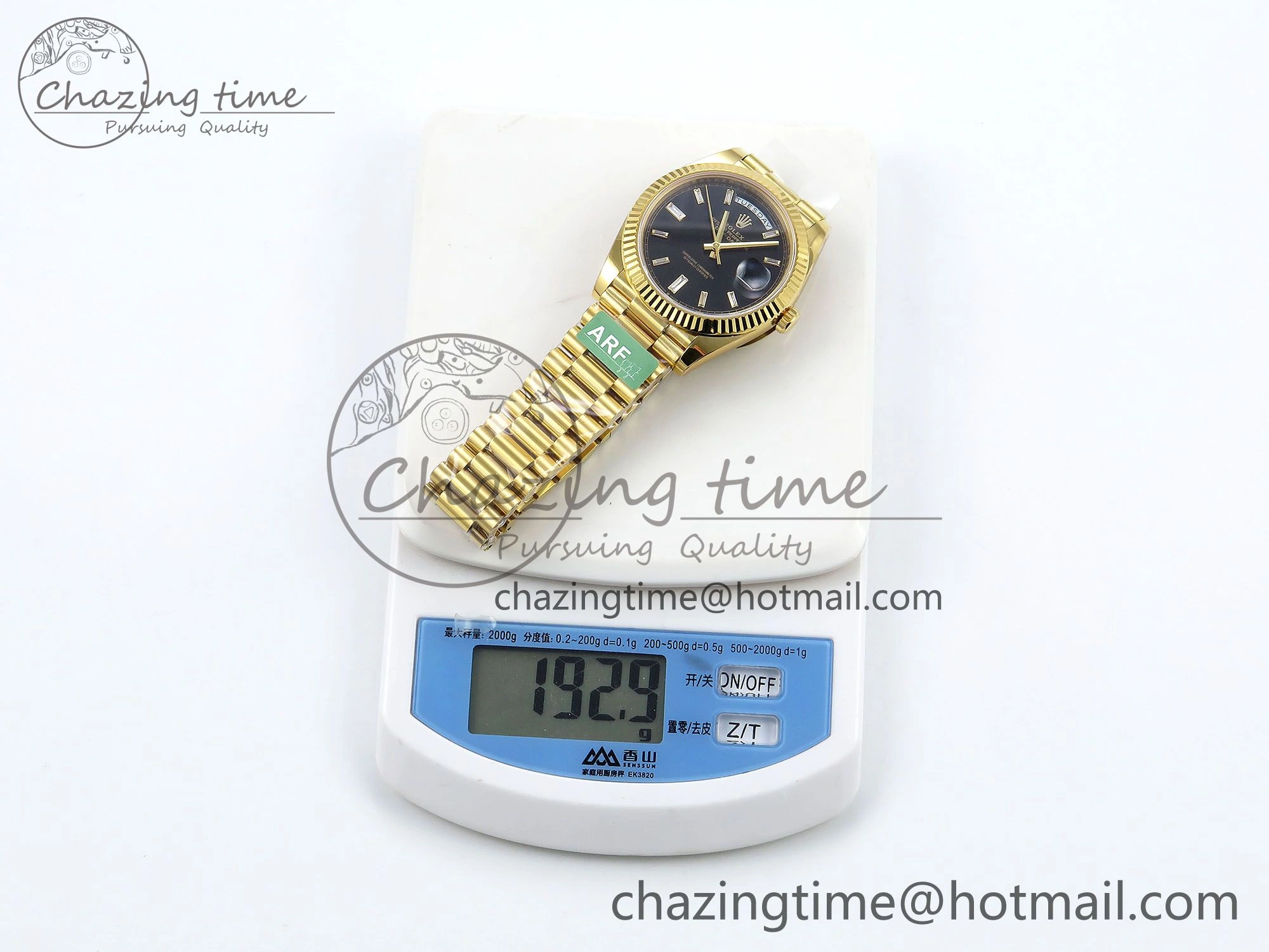 DayDate 40 228238 ARF 904L Steel Black Crystal Diamonds Bezel on President Bracelet VR3255 (Gain Weight）