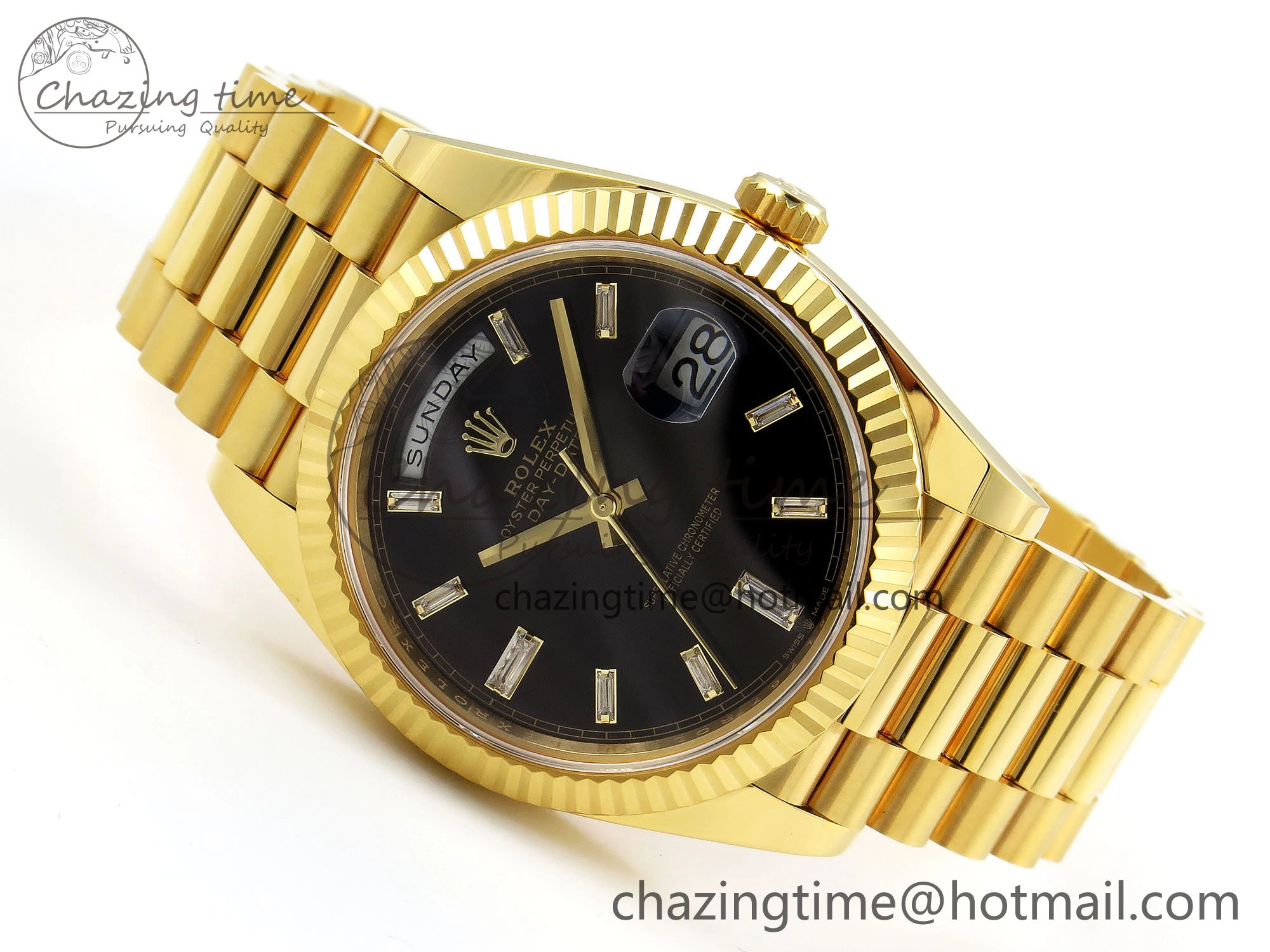 DayDate 40 228238 ARF 904L Steel Black Crystal Diamonds Bezel on President Bracelet VR3255