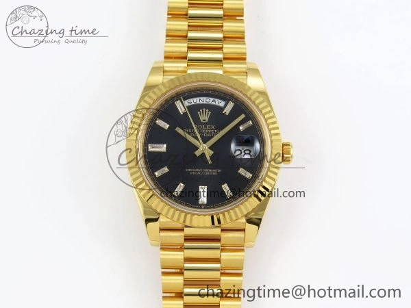 DayDate 40 228238 ARF 904L Steel Black Crystal Diamonds Bezel on President Bracelet VR3255