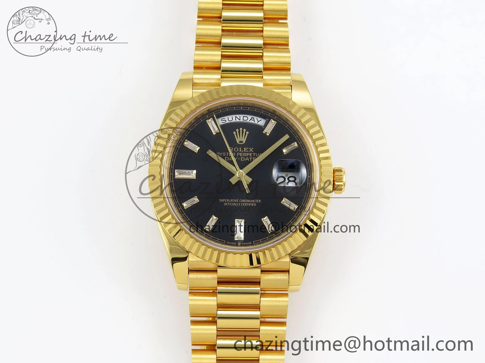DayDate 40 228238 ARF 904L Steel Black Crystal Diamonds Bezel on President Bracelet VR3255